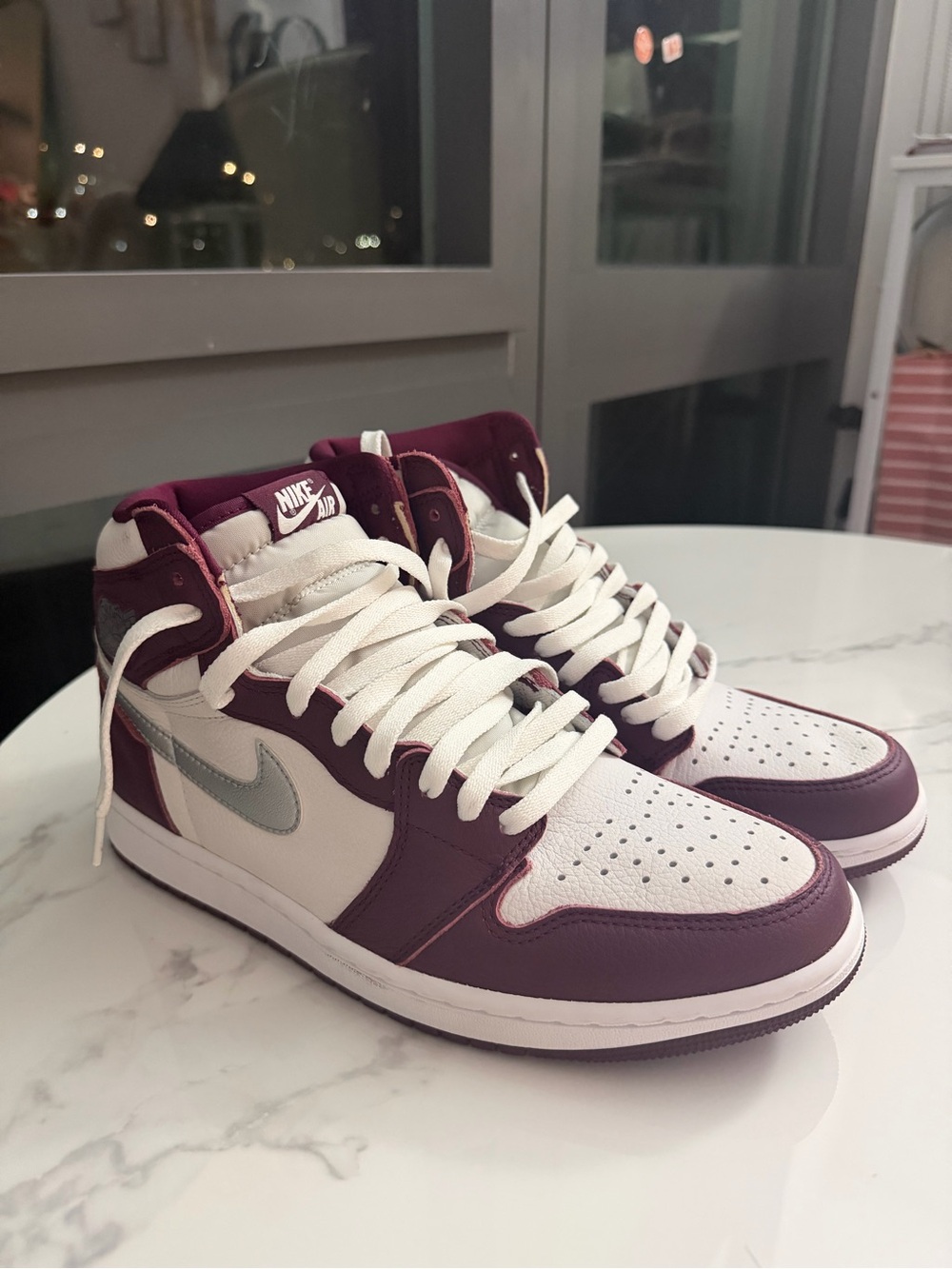 Jordan Men’s High-Top Sneakers - White & Burgundy